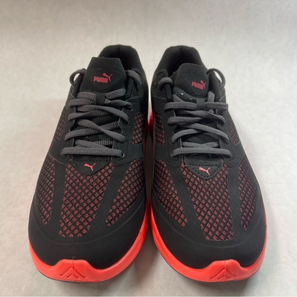 Puma Black and Reddish/Orange Mesh Sneakers